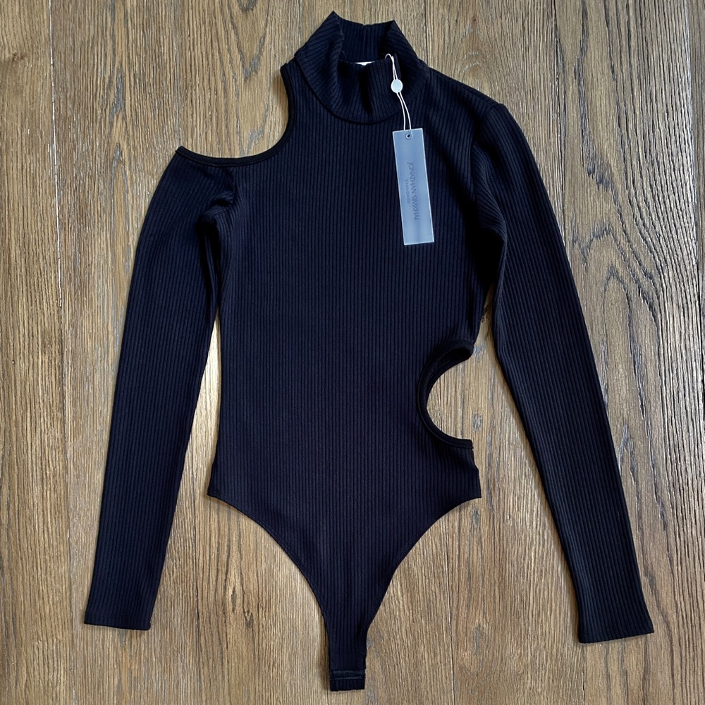 Jonathan Simkhai Black Ribbed Asuka Bodysuit Multiple Cutouts Sz XS - Picture 7 of 8